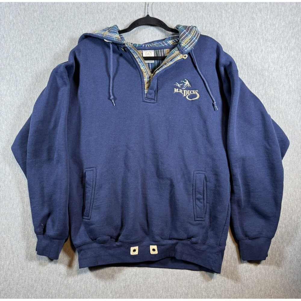 BAC Premier M-R Ducks Embroidered Hoodie Men's Large Blue Plaid Lined Quarter
